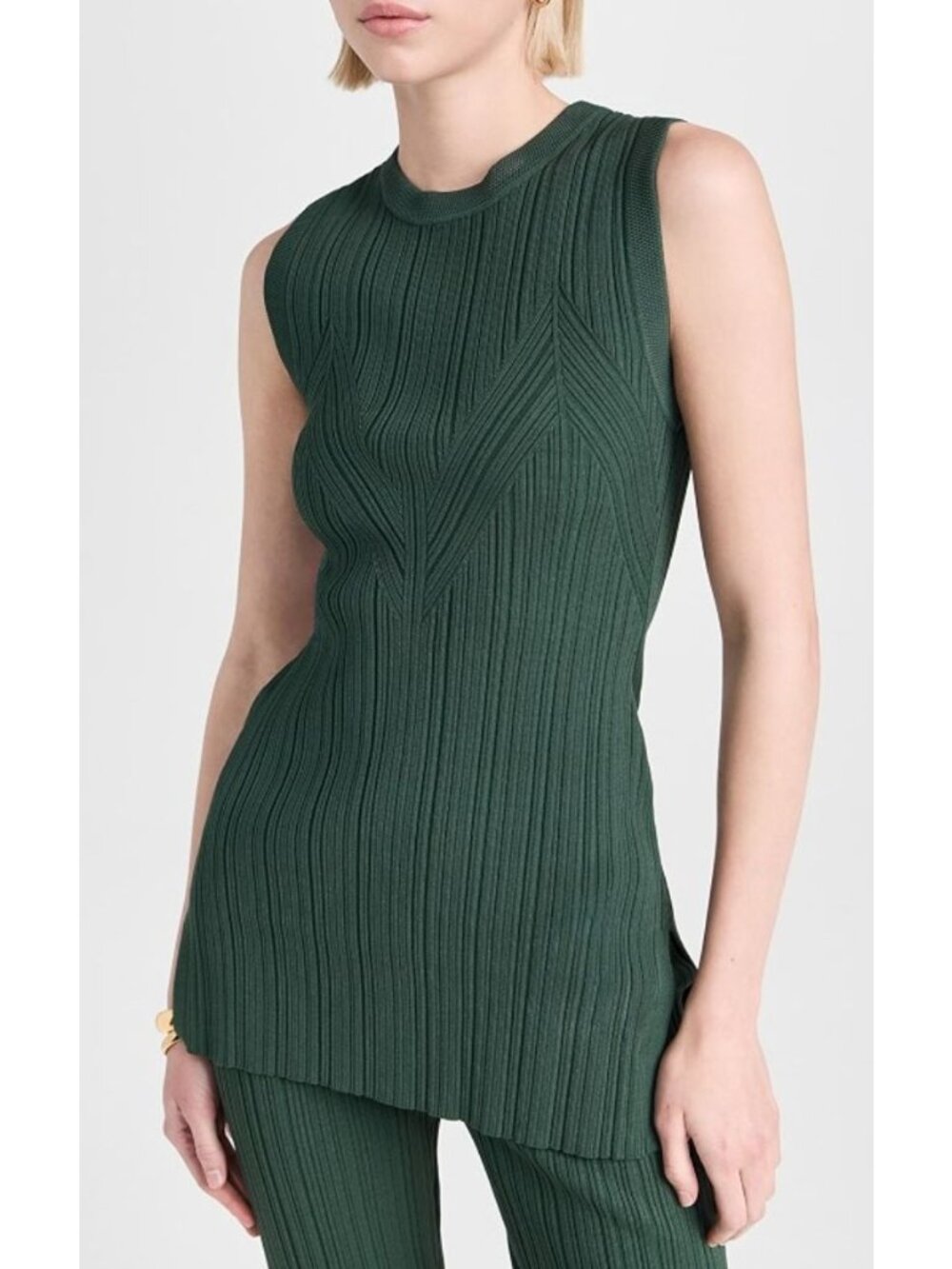 Veronica Beard Semma Sleeveless Rib Sweater Forest Green Size XS